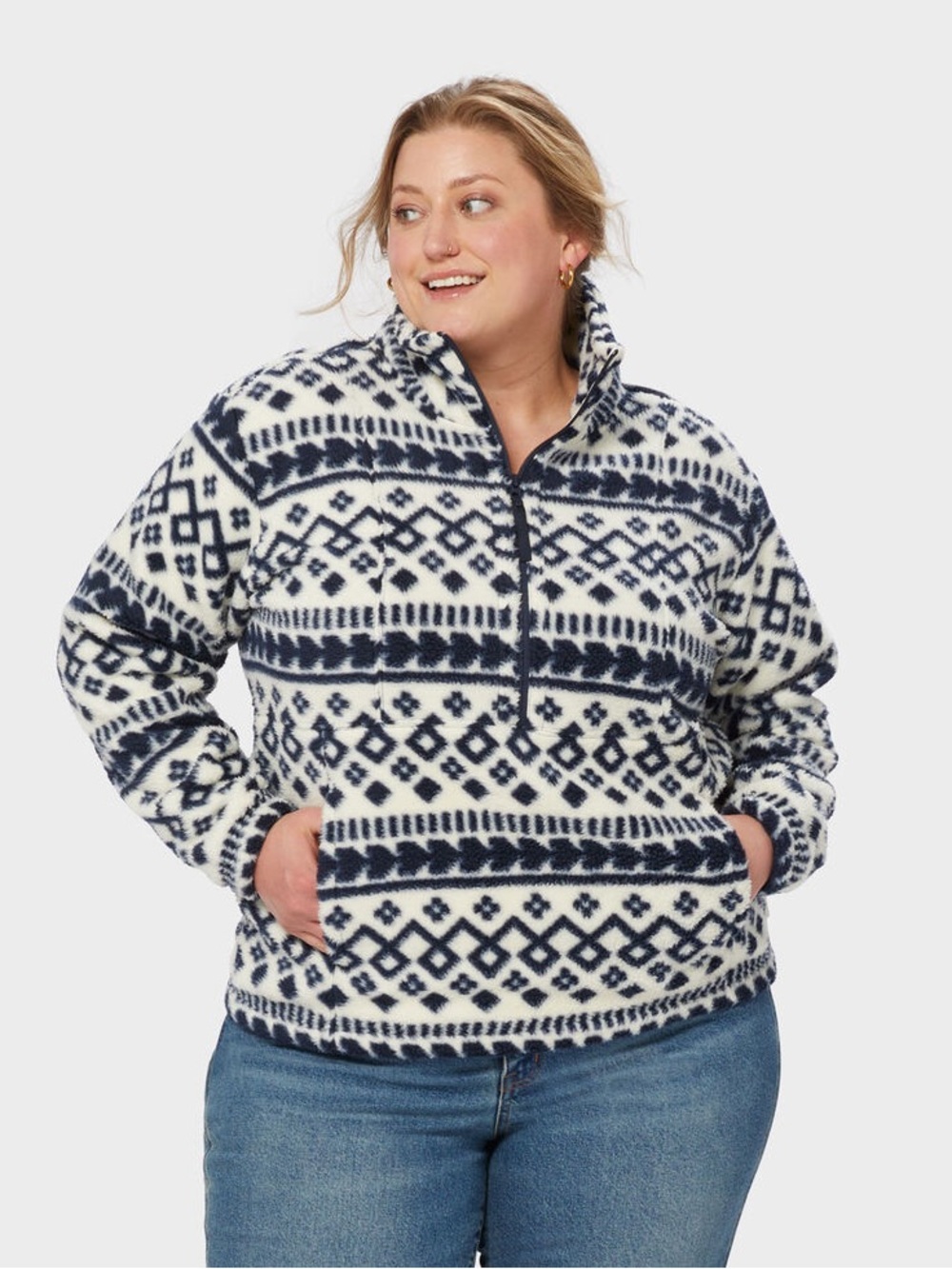 Duluth Trading Pile Hi Fleece 1/4 Zip Mockneck in Fair Isle